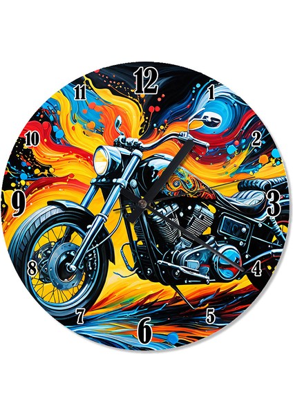 Renkli Chopper Motosiklet Sessiz Duvar Saati