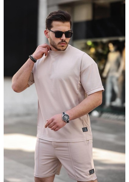 Bej Renk Oversize Tişört ve Şort Takım