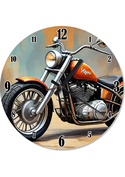 Retro Chopper Motosiklet Baskılı Duvar Saati