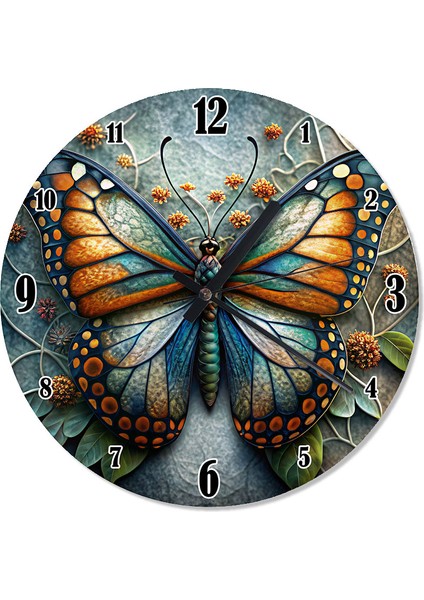 Kanatları Renkli Kelebek Tasarım Duvar Saati