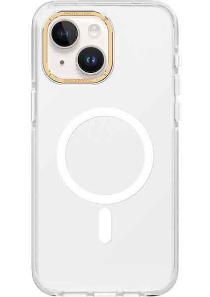 iPhone 15 Plus Uyumlu Kılıf Magsafe Şarj Özellikli Cam Arka Yüzey Recci Michelin Serisi Kapak Beyaz
