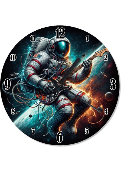 Elektro Gitar Çalan Astronot Dekoratif Duvar Saati