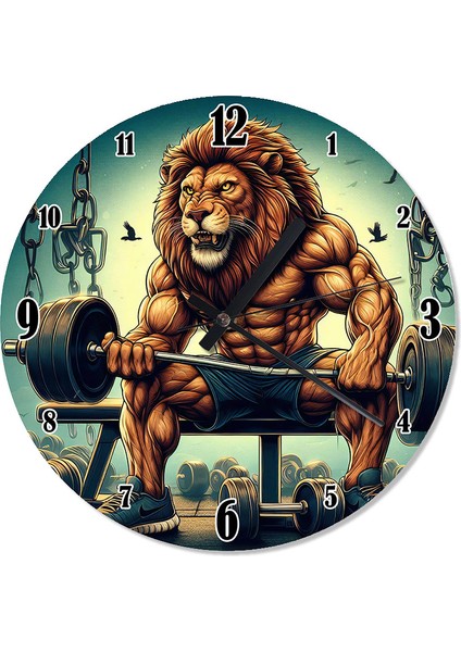 Halter Kaldıran Aslan Desenli Duvar Saati