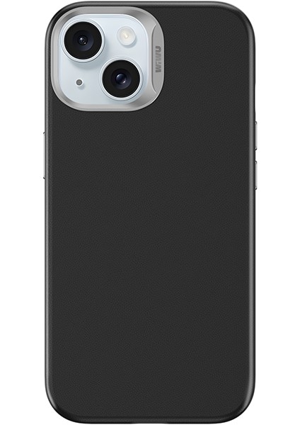 iPhone 15 Plus Uyumlu Kılıf Wiwu SP-019 Magsafe Şarj Özellikli Vegan Leather Deri Kapak Siyah