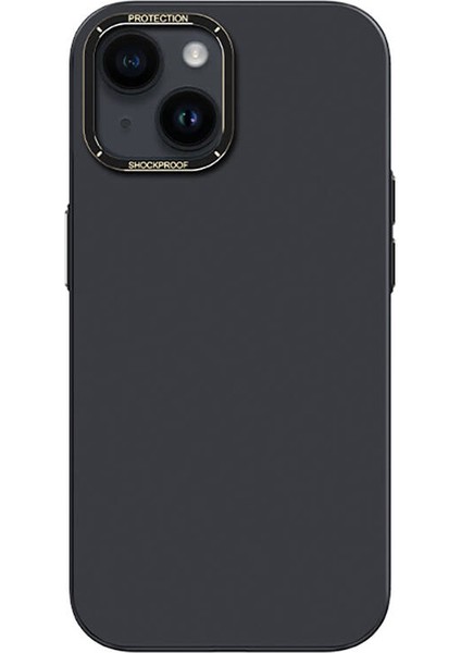 iPhone 14 Uyumlu Kılıf Metal Kamera Çerçeveli Recci Glaze Serisi Kapak Siyah