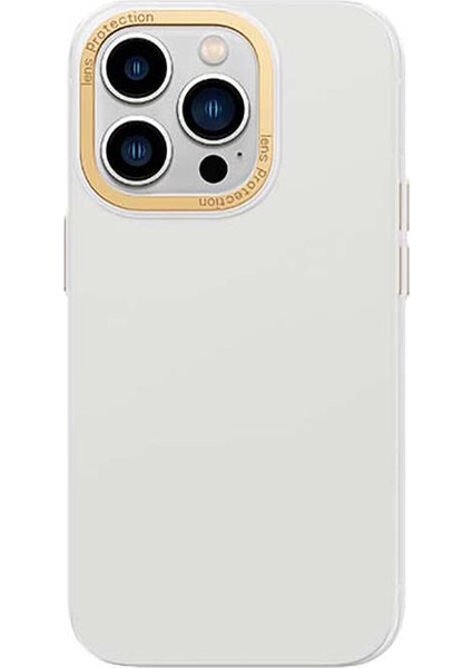 iPhone 14 Pro Uyumlu Kılıf Metal Kamera Çerçeveli Recci Glaze Serisi Kapak Beyaz