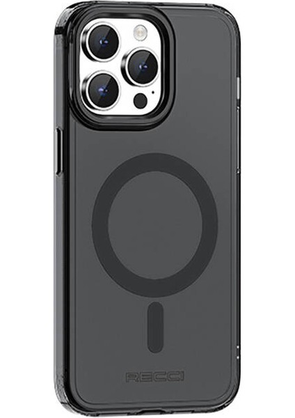 iPhone 15 Pro Uyumlu Kılıf Magsafe Özellikli Saydam Yüzey Recci Crystal Color Serisi Kapak Siyah