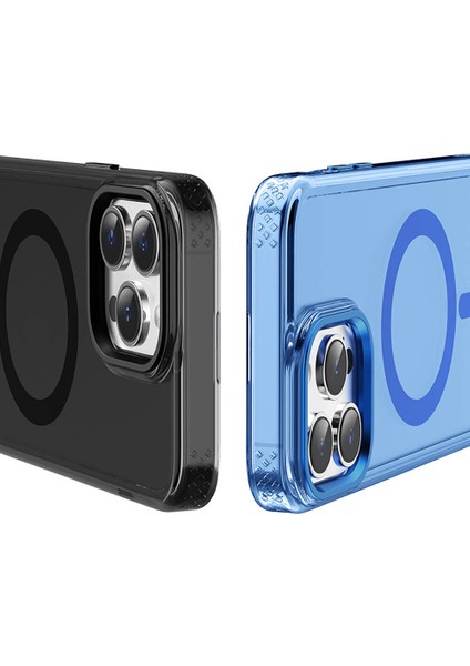 iPhone 15 Pro Uyumlu Kılıf Magsafe Özellikli Saydam Yüzey Recci Crystal Color Serisi Kapak Siyah