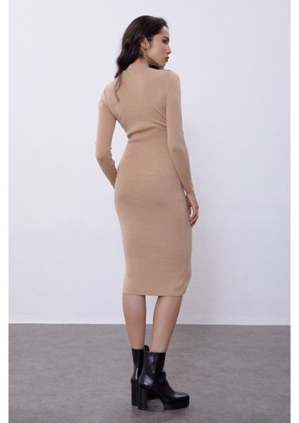 Camel Damla Dekolteli Triko Elbise indirimleri