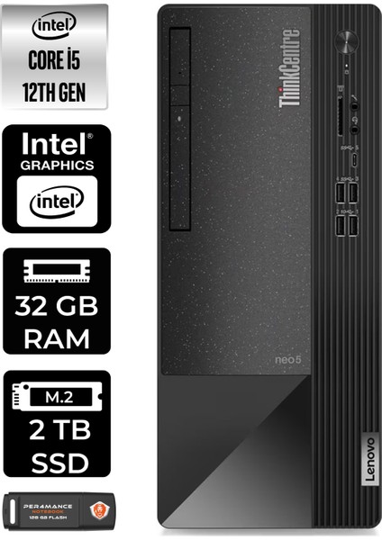 Thinkcentre Neo 50T Intel Core I5 12400 32GB 2tb SSD Fdos 11SE00MJTX Masaüstü Bilgisayar & Per4 USB Bellek 11SE00MJTXP329