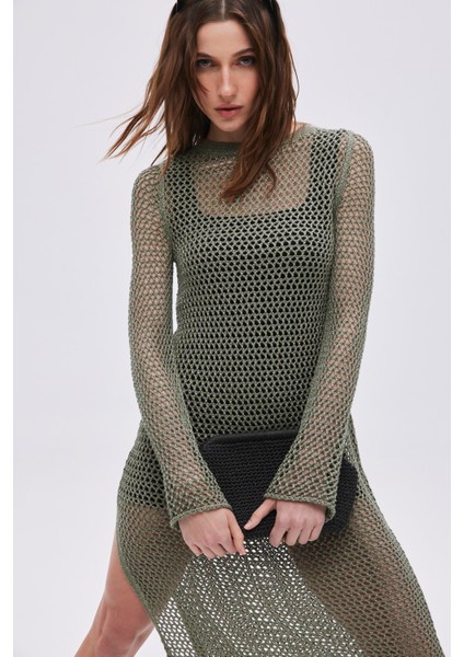 Yeşil Simli Uzun Triko Elbise fiyatları