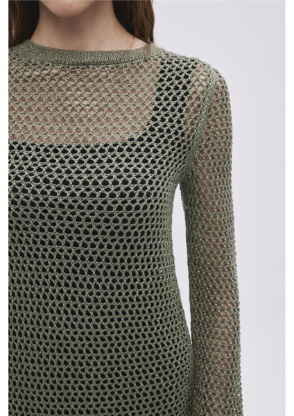 Yeşil Simli Uzun Triko Elbise modelleri