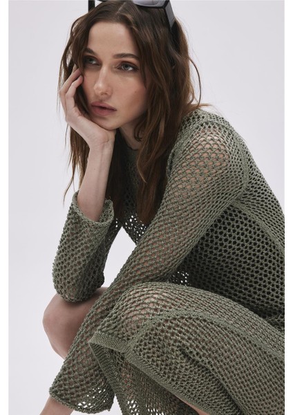 Yeşil Simli Uzun Triko Elbise fırsatları