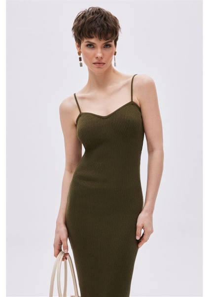 Haki Pamuklu Midi Triko Elbise fiyatları