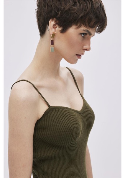 Haki Pamuklu Midi Triko Elbise modelleri