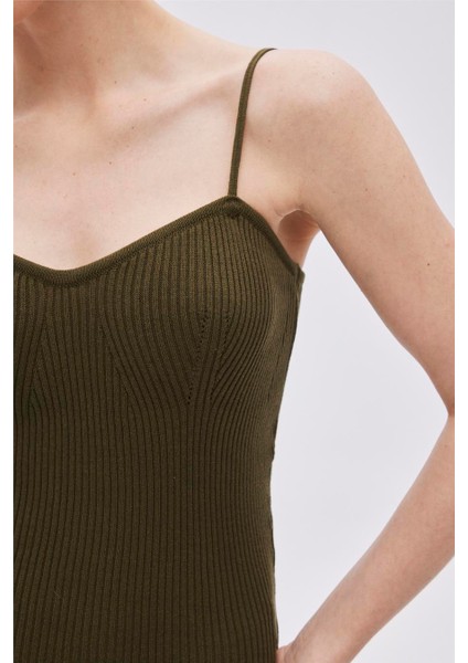 Haki Pamuklu Midi Triko Elbise fırsatları