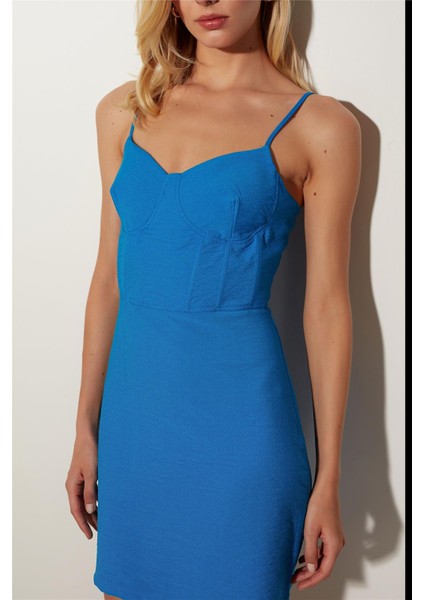 Mavi Askılı Mini Elbise modelleri