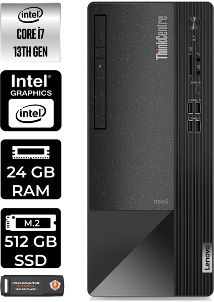 Thinkcentre Neo 50T Intel Core I7 13700 24GB 512GB SSD W11H 12JD0008TR Masaüstü Bilgisayar & Per4 USB Bellek 12JD0008TRP372
