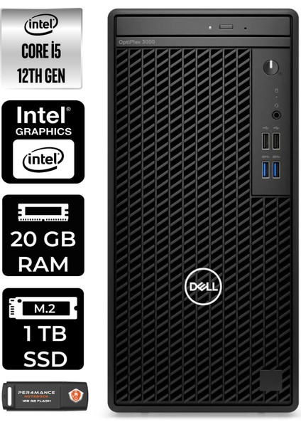 Optiplex 3000MT Intel Core I5 12500 20GB 1tb SSD W11P N010O3000MTAC Masaüstü Bilgisayar & Per4 USB Bellek N010O3000MTACP418