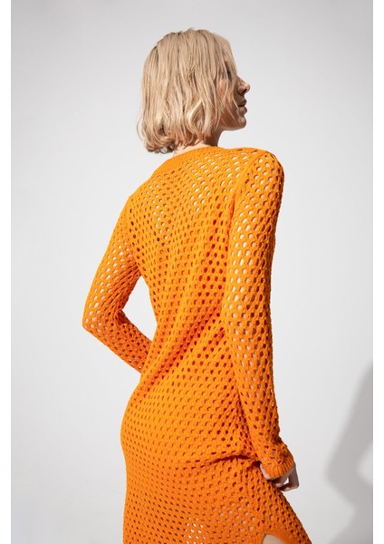 Turuncu Midi Boy Ajurlu Elbise fırsatları