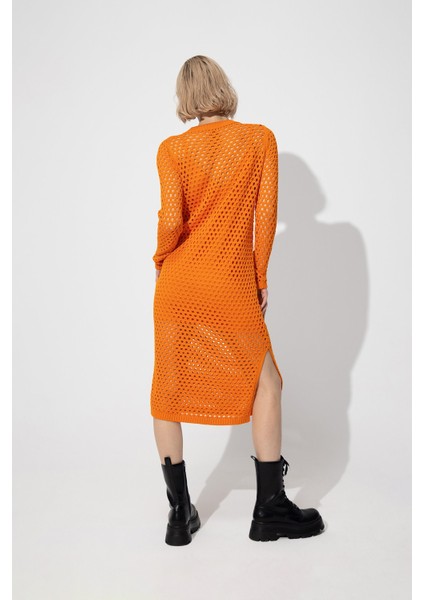 Turuncu Midi Boy Ajurlu Elbise indirimleri