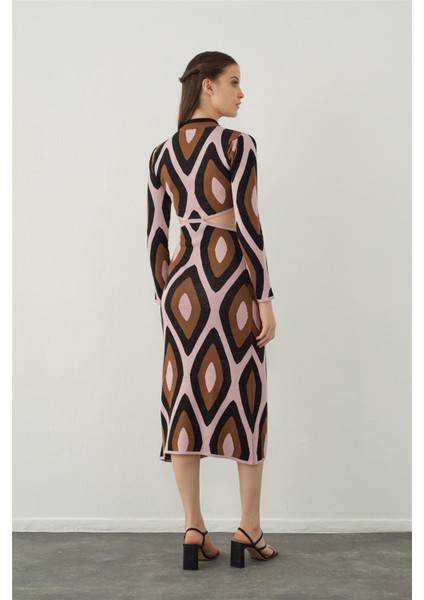 Kahve-Lila Pencere Detaylı Uzun Triko Elbise fırsatları