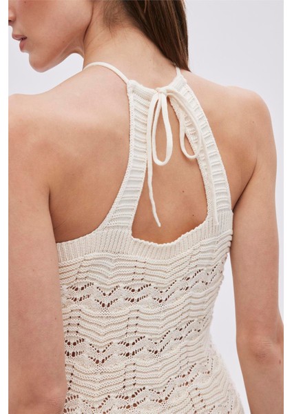 Ekru Halter Yaka Midi Triko Elbise indirimleri