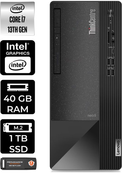 Thinkcentre Neo 50T Intel Core I7 13700 40GB 1tb SSD Fdos 12JD0008TR Masaüstü Bilgisayar & Per4 USB Bellek 12JD0008TRP338