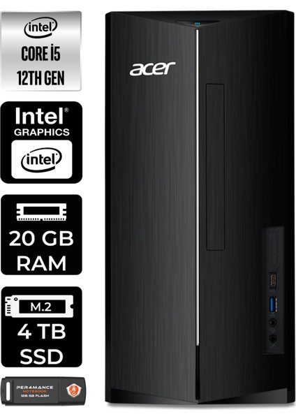 Aspire TC1760 Intel Core I5 12400 20GB 4tb SSD W11P DT.BHUEM.005 Masaüstü Bilgisayar & Per4 USB Bellek DTBHUEM005P420