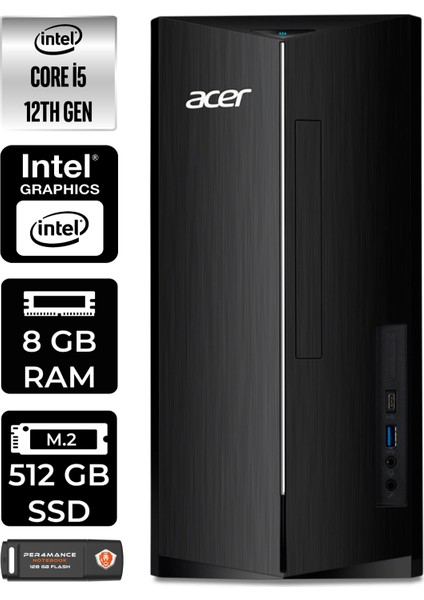 Aspire TC1760 Intel Core I5 12400 8gb 512GB SSD W11P DT.BHUEM.005 Masaüstü Bilgisayar & Per4 USB Bellek DTBHUEM005P402