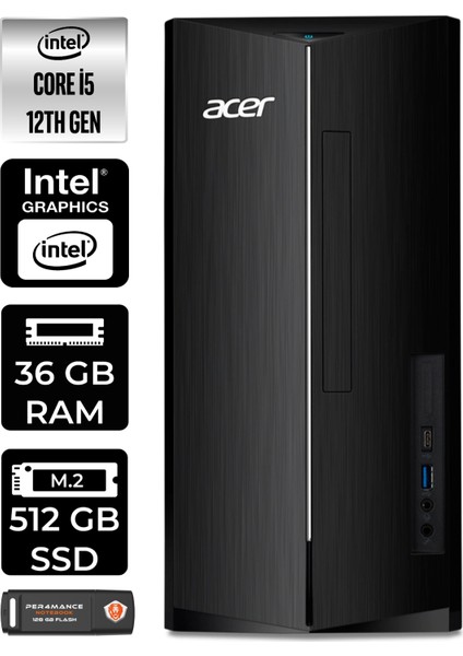 Aspire TC1760 Intel Core I5 12400 36GB 512GB SSD W11P DT.BHUEM.005 Masaüstü Bilgisayar & Per4 USB Bellek DTBHUEM005P432