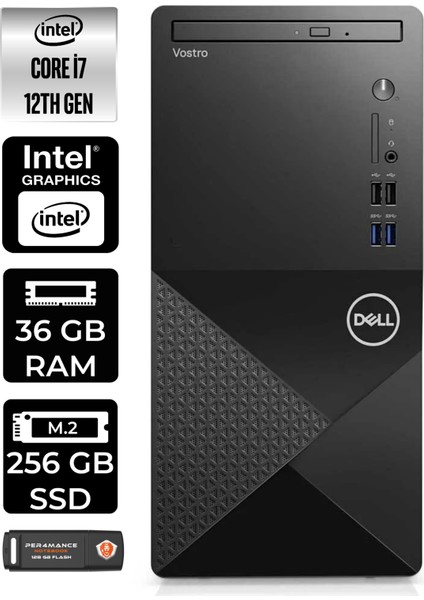 Vostro 3910MT Intel Core I7 12700 36GB 256GB SSD Fdos N7598VDT3910 Masaüstü Bilgisayar & Per4 USB Bellek N7598VDT3910P331