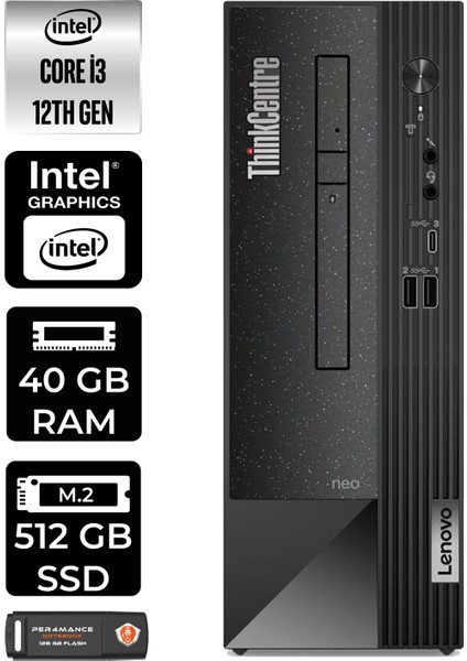 Thinkcentre Neo 50S Intel Core I3 12100 40GB 512GB SSD W11H 11SX002VTX Masaüstü Bilgisayar & Per4 USB Bellek 11SX002VTXP387