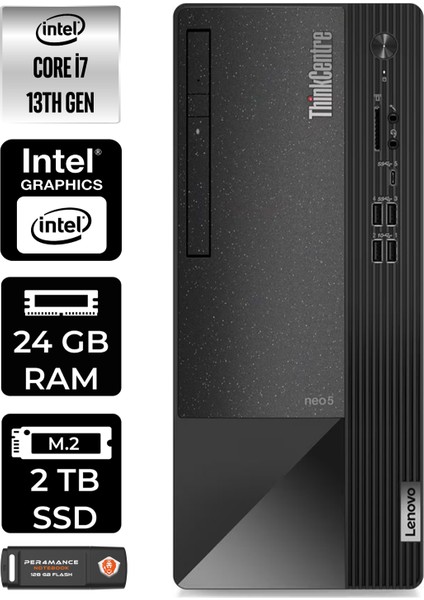 Thinkcentre Neo 50T Intel Core I7 13700 24GB 2tb SSD W11P 12JD0008TR Masaüstü Bilgisayar & Per4 USB Bellek 12JD0008TRP424