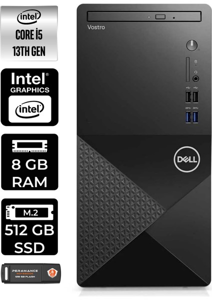 Vostro 3020 Intel Core I5 13400 8gb 512GB SSD W11P N2054VDT3020MTU Masaüstü Bilgisayar & Per4 USB Bellek N2054VDT3020MTUP402