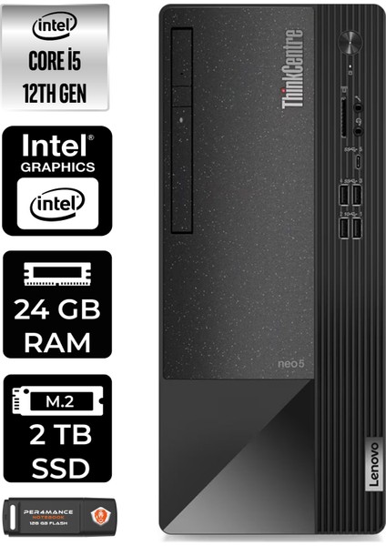 Thinkcentre Neo 50T Intel Core I5 12400 24GB 2tb SSD W11H 11SE00MJTX Masaüstü Bilgisayar & Per4 USB Bellek 11SE00MJTXP374