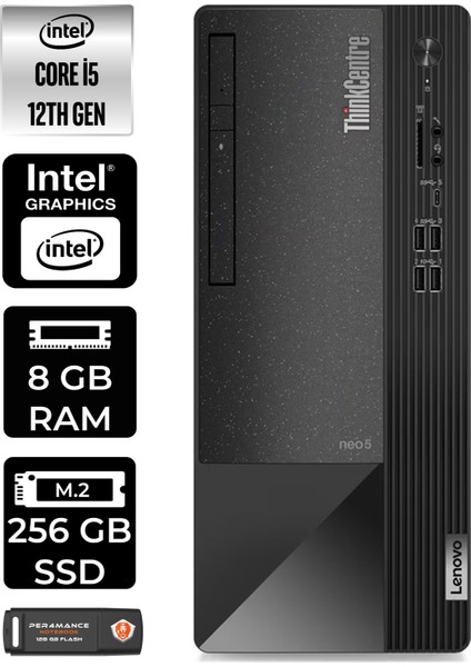 Thinkcentre Neo 50T Intel Core I5 12400 8gb 256GB SSD Fdos 11SE00BPTX Masaüstü Bilgisayar & Per4 USB Bellek 11SE00BPTXP301