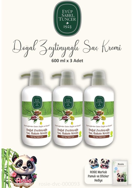 3'lü Doğal Zeytinyağlı Saç Kremi 600 ml ve Rosıe