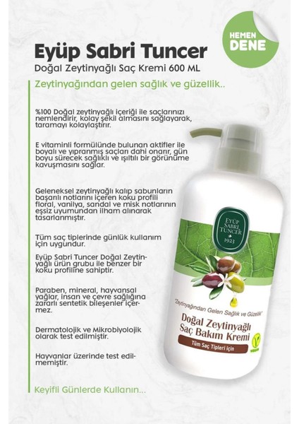 3'lü Doğal Zeytinyağlı Saç Kremi 600 ml ve Rosıe