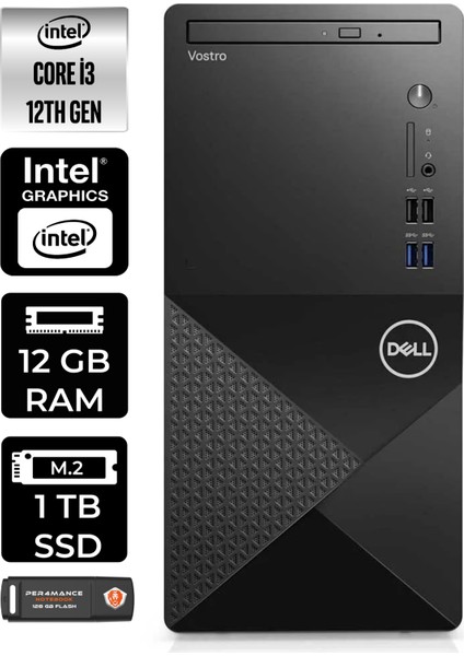 Vostro 3910MT Intel Core I3 12100 12GB 1tb SSD W11P N3563VDT3910 Masaüstü Bilgisayar & Per4 USB Bellek N3563VDT3910P408