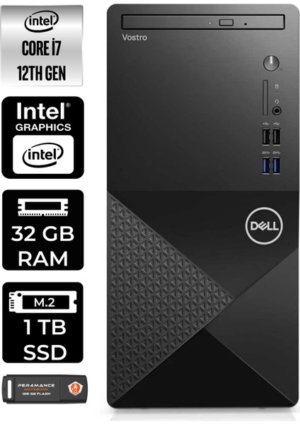 Vostro 3910MT Intel Core I7 12700 32GB 1tb SSD W11P N7598VDT3910 Masaüstü Bilgisayar & Per4 USB Bellek N7598VDT3910P428