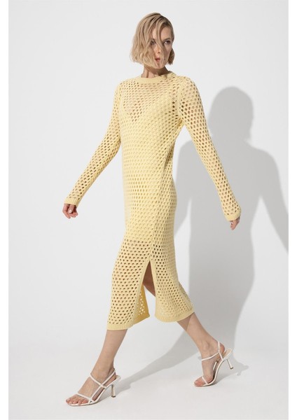 Sarı Midi Boy Ajurlu Elbise fiyatları