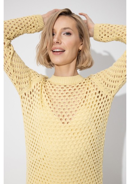 Sarı Midi Boy Ajurlu Elbise fırsatları