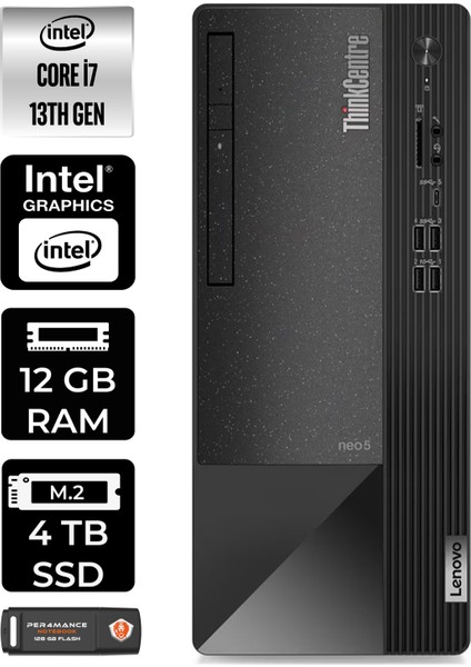 Thinkcentre Neo 50T Intel Core I7 13700 12GB 4tb SSD W11P 12JD0008TR Masaüstü Bilgisayar & Per4 USB Bellek 12JD0008TRP410