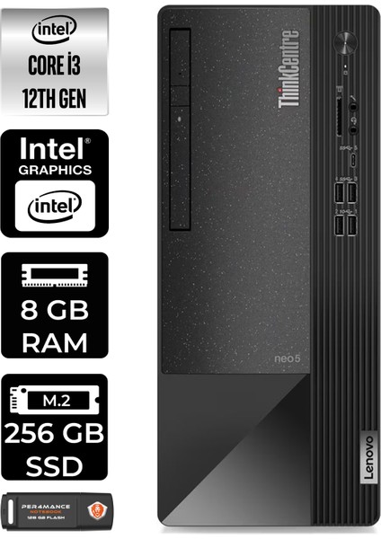 Thinkcentre Neo 50T Intel Core I3 12100 8gb 256GB SSD W11H 11SC001ATX Masaüstü Bilgisayar & Per4 USB Bellek 11SC001ATXP351