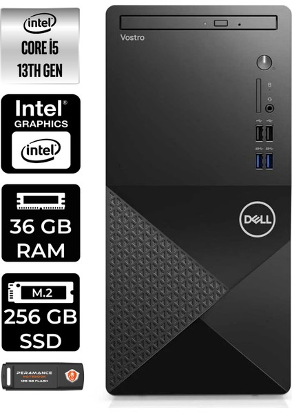 Vostro 3020 Intel Core I5 13400 36GB 256GB SSD W11H N2050VDT3020MTU Masaüstü Bilgisayar & Per4 USB Bellek N2050VDT3020MTUP381