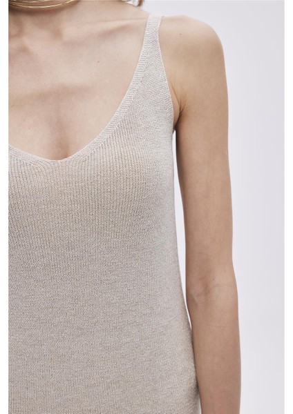 Bej Simli V Yaka Triko Elbise fırsatları