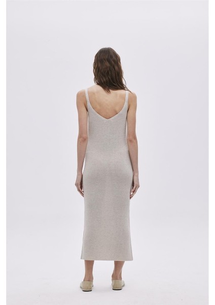 Bej Simli V Yaka Triko Elbise indirimleri