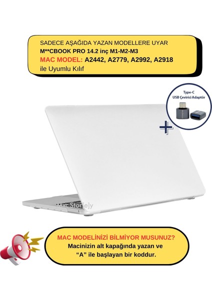 Mcstorey Macbook Pro Kılıf 14.2inç M1-M2-M3, Mat Iz Yapmaz (Touchbarsız 14" Pro) A2442 A2779 A2992 A2918 ile Uyumlu