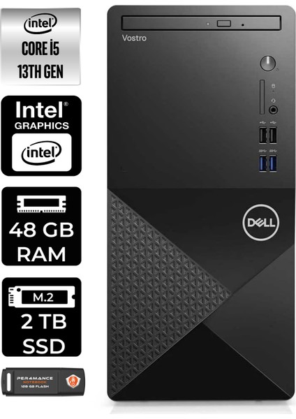 Vostro 3020 Intel Core I5 13400 48GB 2tb SSD W11P N2046VDT3020MTU Masaüstü Bilgisayar & Per4 USB Bellek N2046VDT3020MTUP444